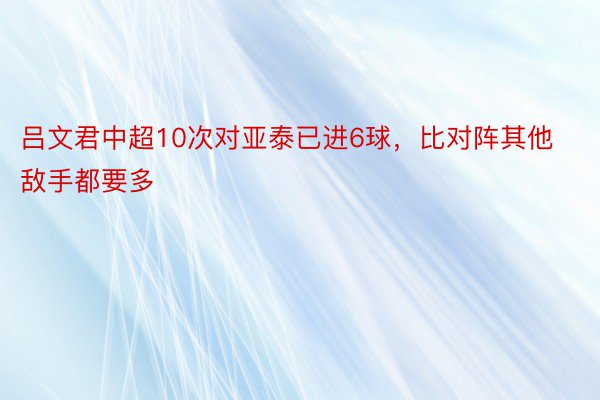 吕文君中超10次对亚泰已进6球，比对阵其他敌手都要多