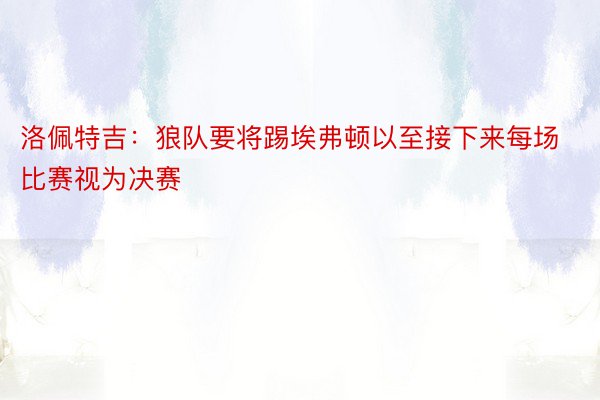 洛佩特吉：狼队要将踢埃弗顿以至接下来每场比赛视为决赛