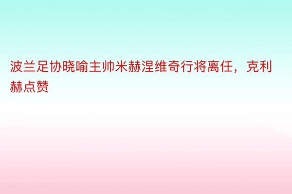 波兰足协晓喻主帅米赫涅维奇行将离任，克利赫点赞